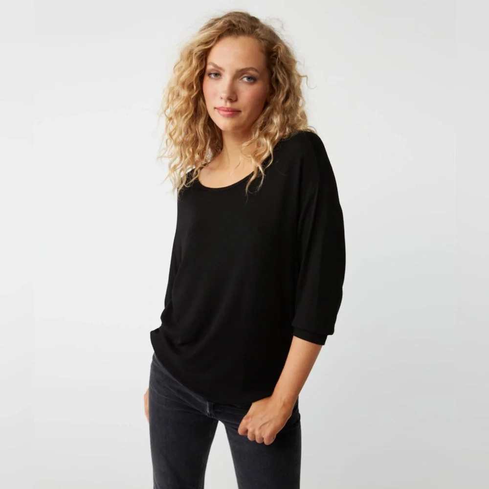 Michael Stars Russo Relaxed Fit Batwing Sleeve Top in Black One Size
